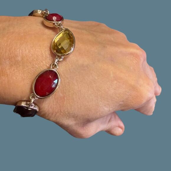 WHBM Autumn Burgundy Gold Stone Silver Tone Link Bracelet - Picture 7 of 7